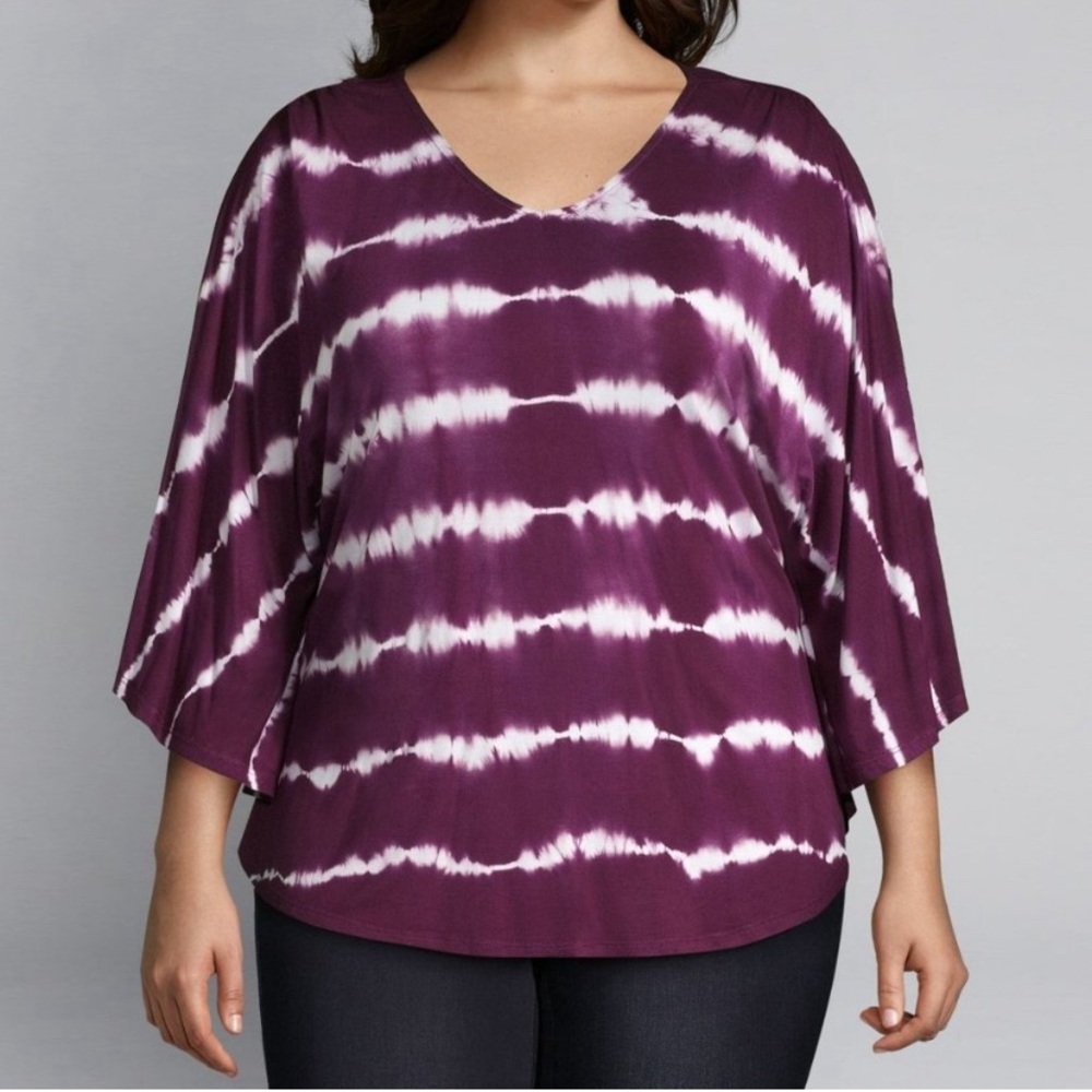 LANE BRYANT Tie-Dye Batwing Sleeve Blouse 22/24(3X) Casual Vacation Relaxed Fit
